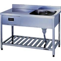 （株）東製作所 HPOM1-1200-L アズマ　引出し付一槽水切シンク左水槽　１２００×６００×８００