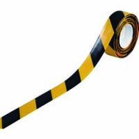（株）日本緑十字社 403077 緑十字　高耐久ラインテープ　黄／黒　５０ｍｍ幅×１０ｍ　両端テーパー構造　屋内用