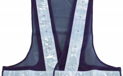 日本中山 TRUSCO TLWHRB红蓝交替闪烁LED 安全背心蓝-银反射