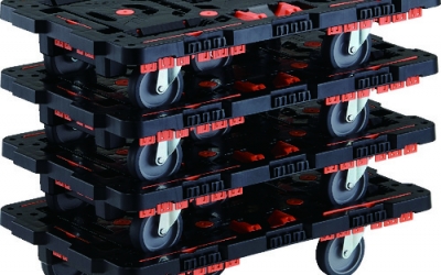 日本中山TRUSCO BT700KJ5-E100T-M4 统一买入连接式树脂制平台车甲壳虫700X450自在5轮栅栏固定的钎焊4台套装