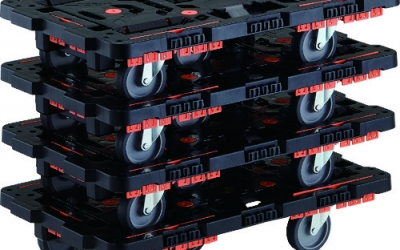 日本中山TRUSCO BT700KJ5-E100-M4 团购连接式树脂平台车甲壳虫700X450自由5轮栅栏4台套装