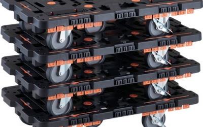 日本中山TRUSCO BT700KJ5S2-E100-M4 团购连接式树脂平台车甲壳虫700X450自如5轮内带2轮挡块带栅栏4台套