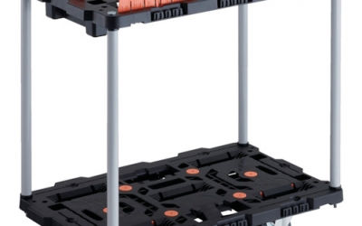 日本中山TRUSCO BT720KJ5S2-E100T 连接式树脂制2段台车甲壳虫700X450自在5轮内2轮挡块带栅栏固定无钎焊手柄