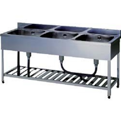 （株）東製作所 HP3-1500 アズマ　三槽シンク（ホース付）　１５００×６００×８００