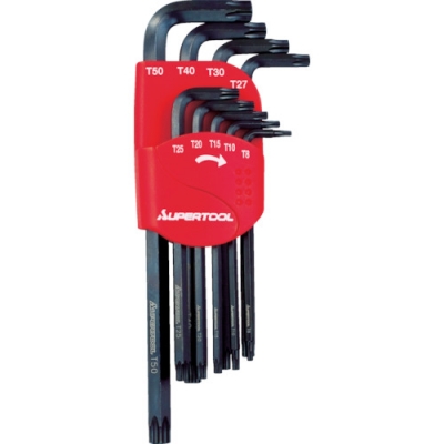 （株）スーパーツール HTLH9S スーパー　ロングいじり止め穴付ヘックスローブレンチ（９本組）Ｔ８～５０