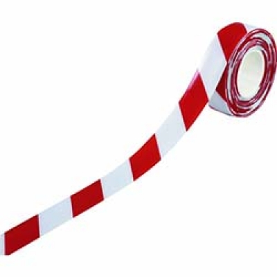 （株）日本緑十字社 403078 緑十字　高耐久ラインテープ　白／赤　５０ｍｍ幅×１０ｍ　両端テーパー構造　屋内用