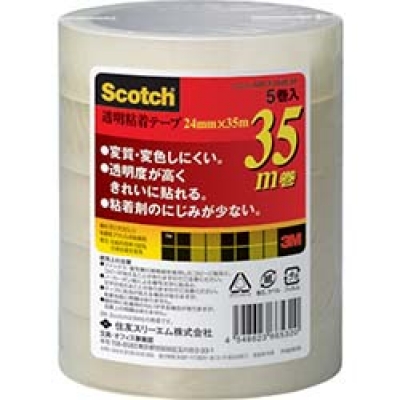 美国 3M  文具・オフィス事業部 500-3-2435-5P ３Ｍ　透明粘着テープ５００　２４ｍｍＸ３５ｍ　５巻パック