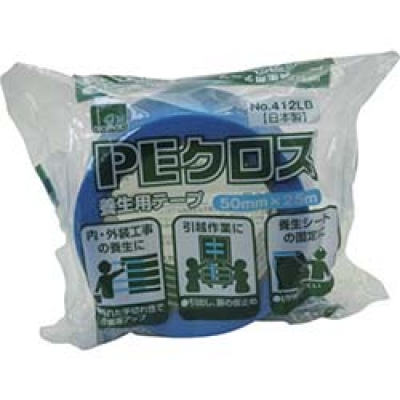 オカモト（株）粘着製品部 412LB オカモト　ＰＥクロス養生用　ＮＯ４１２　ライトブルー　５０ミリ