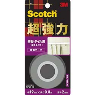 美国 3M  コンシューマーマーケット販売本部 KPW-19 ３Ｍ　スコッチ　超強力両面テープ　合板・タイル用厚手タイプ　１９ｍｍＸ０．８ｍ