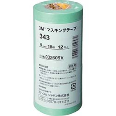 美国 3M  オート・アフターマーケット製品事業部 343 9 ３Ｍ　マスキングテープ　３４３　９ｍｍＸ１８ｍ　１２巻入り