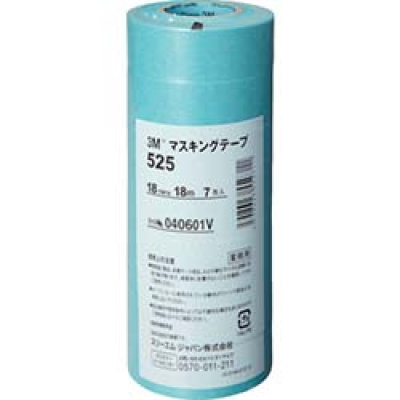 美国 3M  オート・アフターマーケット製品事業部 525 18 ３Ｍ　マスキングテープ　５２５　１８ｍｍＸ１８ｍ　７巻入り