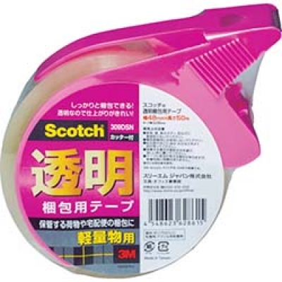 美国 3M  文具・オフィス事業部 309DSN ３Ｍ　透明梱包用テープ　カッター付　４８ｍｍＸ５０ｍ　軽量物用
