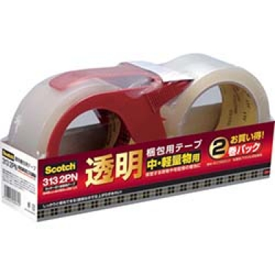 美国 3M  文具・オフィス事業部 313 2PN ３Ｍ　透明梱包用テープ　４８ｍｍＸ５０ｍ　２巻パックカッター付　中軽量物用