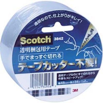 美国 3M  文具・オフィス事業部 3842 ３Ｍ　スコッチ　手でまっすぐ切れる透明梱包用テープ　４８ｍｍＸ３４ｍ