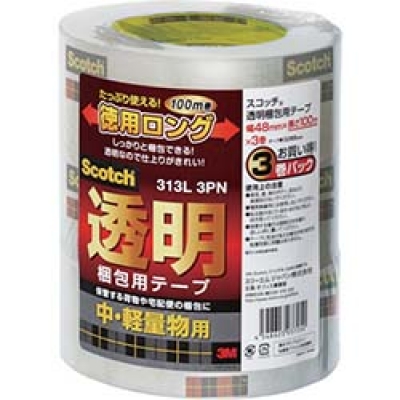 美国 3M  文具・オフィス事業部 313L 3PN ３Ｍ　透明梱包用テープ　４８ｍｍＸ１００ｍ　３巻パック