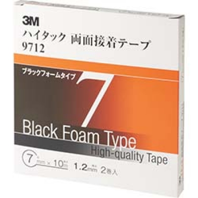 美国 3M  オート・アフターマーケット製品事業部 9712 7 AAD ３Ｍ　ハイタック両面接着テープ　９７１２　７ｍｍＸ１０ｍ　黒　　（２巻入）