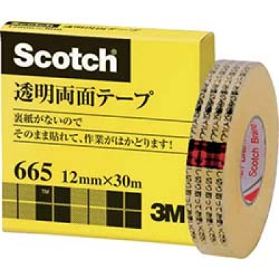 美国 3M  文具・オフィス事業部 665-1-12 ３Ｍ　透明両面テ－プ　ライナーなし　１２ｍｍＸ３０ｍ　巻芯径２５ｍｍ