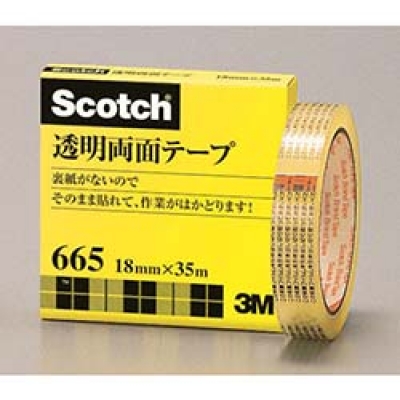 美国 3M  文具・オフィス事業部 665-3-18 ３Ｍ　透明両面テープ　ライナーなし　１８ｍｍＸ３５ｍ　巻芯径７６ｍｍ