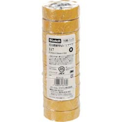 美国 3M  電力マーケット営業部 117 YEL 10 10P ３Ｍ　ビニールテープ　１１７　黄　１９ｍｍＸ１０ｍ　１０巻入り