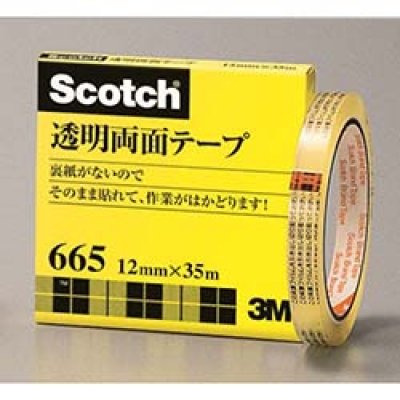 美国 3M  文具・オフィス事業部 665-3-12 ３Ｍ　透明両面テープ　ライナーなし　１２ｍｍＸ３５ｍ　巻芯径７６ｍｍ