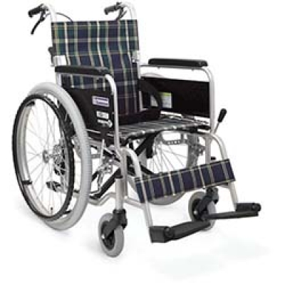 （株）カワムラサイクル KA202SB-42A3 カワムラ　アルミ標準型自走用車いすＫＡ２０２ＳＢ－４２紺チェック
