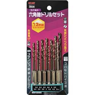 日本 TASCO ミツトモ 26026 ＲＥＬＩＥＦ　六角軸ドリル組　コバルトハイス鋼　２．０～５．０ｍｍ　１３本組