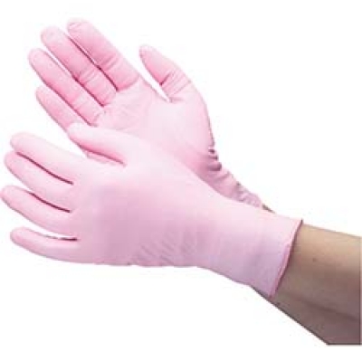 日本绿安全 MIDORI VERTE-760-LL ミドリ安全　ニトリル使い捨て手袋　薄手　粉なし　１００枚入　ピンク　ＬＬ