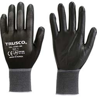 日本中山 TRUSCO  TGL-2595-BK-S ＴＲＵＳＣＯ　極薄ニトリル背抜き手袋　ブラック　Ｓ